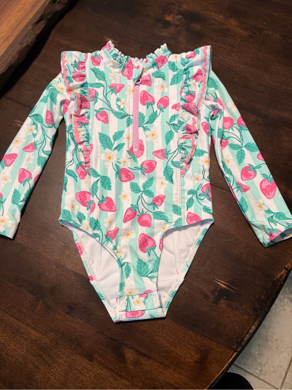 Tommy Bahama Toddler Long Sleeve One-Piece Swimsuit with Strawberry Print
